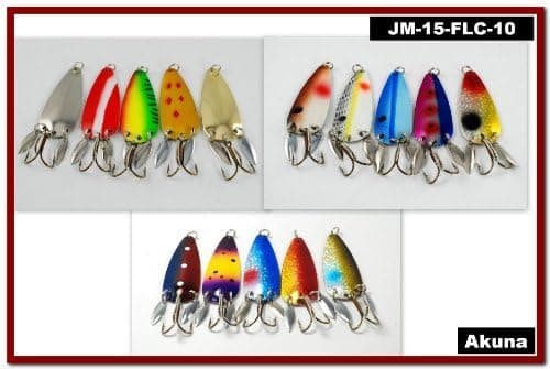 Akuna Pack of 15 Willy Blade 3 inch Casting Spoon Fishing Lure with 2 Side Spoons