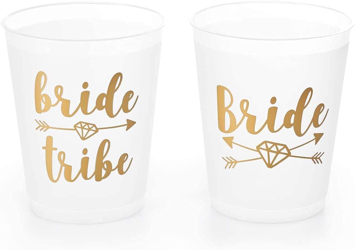 xo, Fetti Bachelorette Party Decorations Bride Tribe Reusable Cups - 16 Frost Flex Cups | Gold Bridal Shower Gift, Bridesmaid Favors