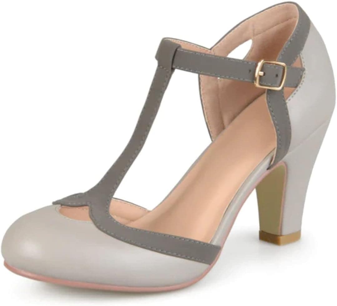 Journee Collection Womens Olina Heels Classic Mary Jane Pumps with T-Strap Medium and Wide Width
