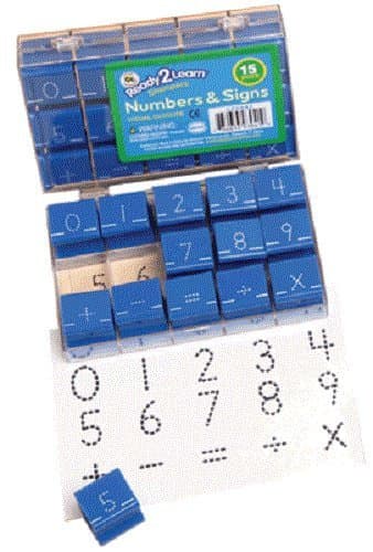 READY 2 LEARN-CE6842 Number and Sign Stamps - Dotted Lines - Set of 15 - Visual Closure, Rubber Math Stamps for Kids - Numbers 0-9