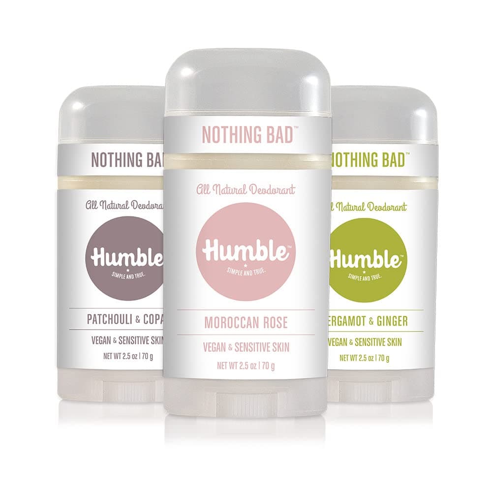 HUMBLE BRANDS Aluminum-Free Natural Deodorant for Women and Men, Cruelty-Free Vegan Deodorant, Formulated for Sensitive Skin, Patchouli Copal, Bergamot Ginger, Moroccan Rose, 2.5 Ounce (Pack of 3)