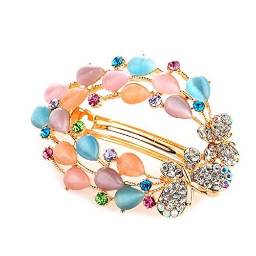 So Beauty Multi Cat's Eye Gemstone and Rhinestone Hair Barrette Clip Accessary in Mixed Colors