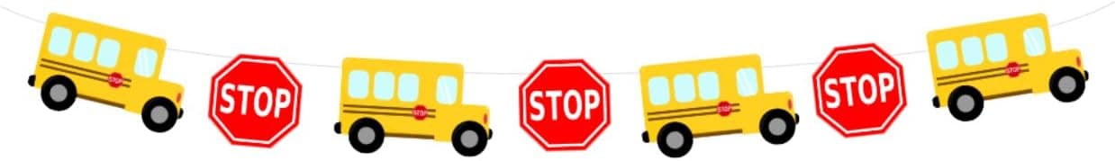 Crafty Cue 3.3" Tall (SL) School Bus Banner, School Bus Garland, School Bus Decorations, School Bus Party