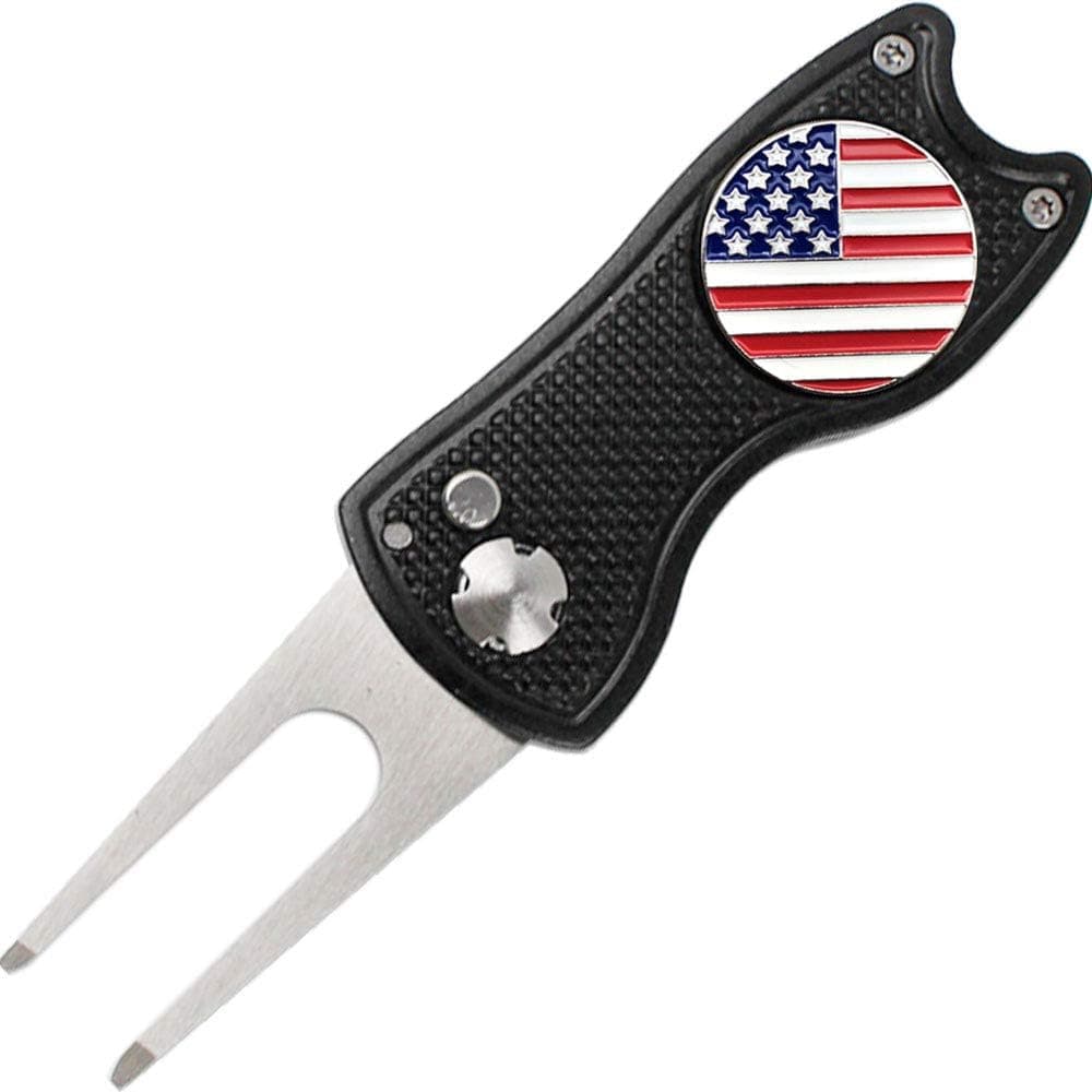 kaveno Golf Divot Tool, Foldable Stainless Steel Switchblade with USA Golf Ball Marker