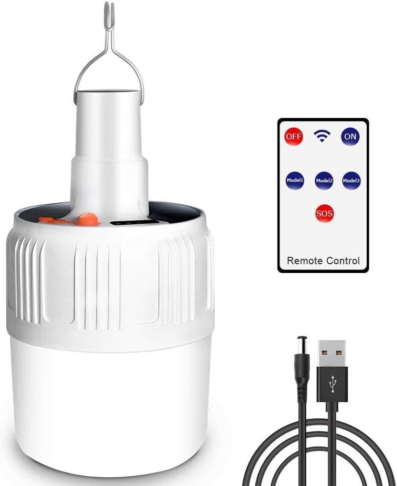 LETOUR Camping Lantern LED Emergency Portable Light IP45 Rainproof Battery Solar Powered Flashlight for Tent Hanging Fishing Hiking Survival kit for Outdoor Outage (White)