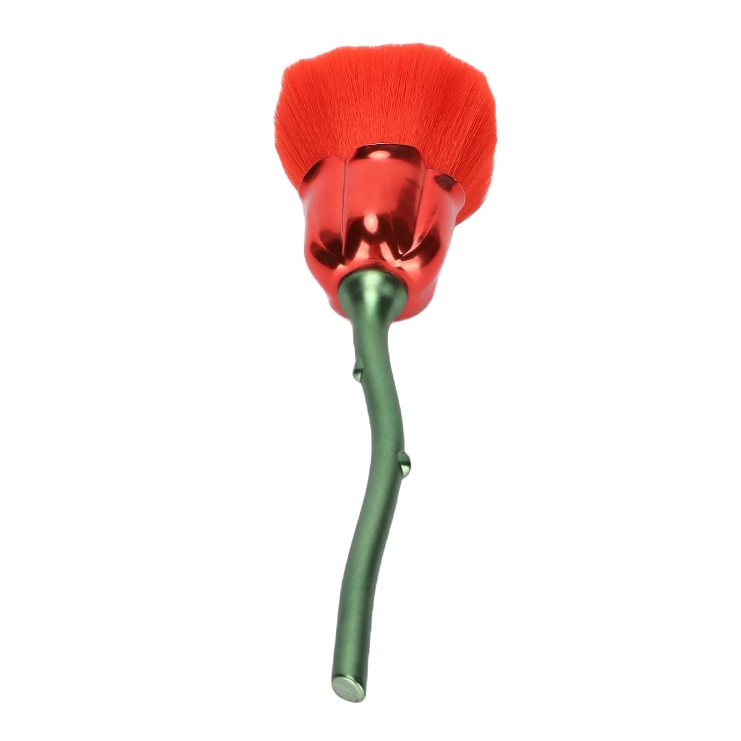 Nail Dust Brush, Elegant Rose Shaped Makeup Loose Powder Blush Brush Nail Cleaning Dust Removal (green rod red bottom)