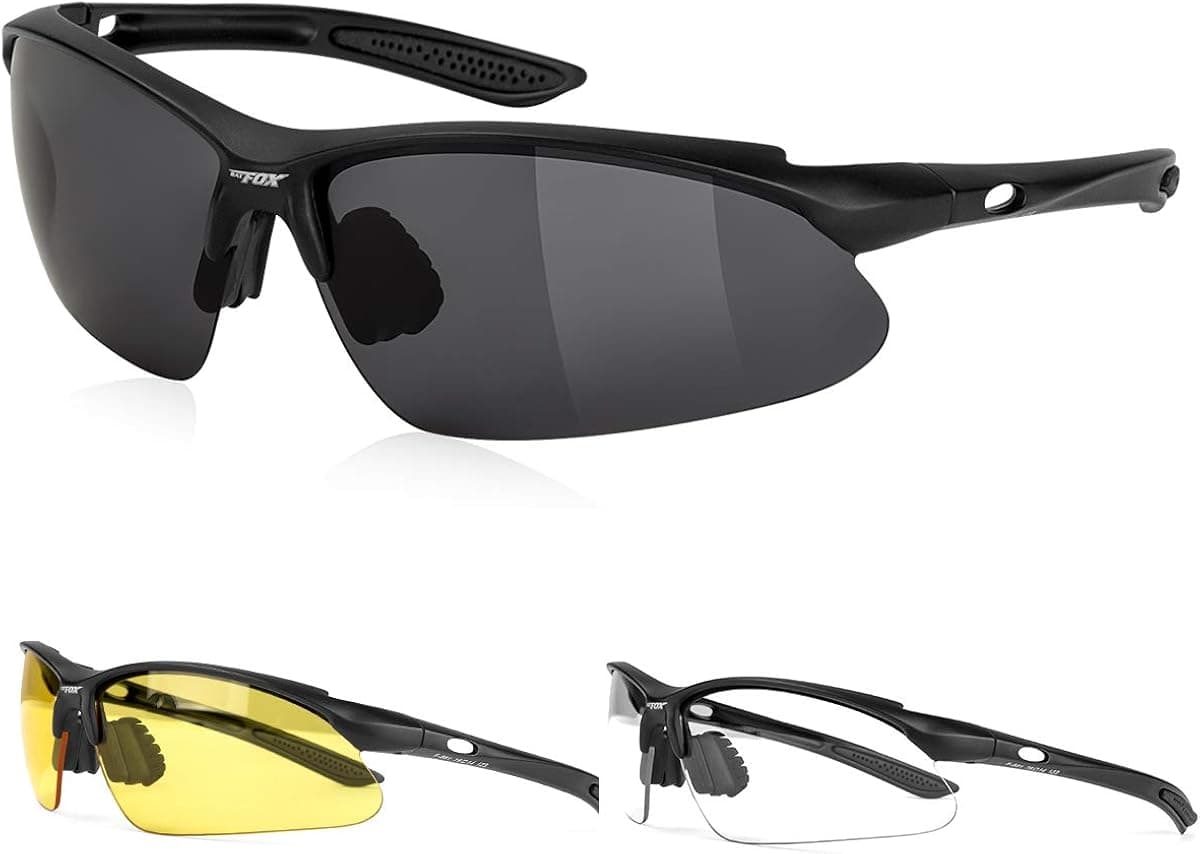 BATFOX Polarized Sports Sunglasses Glasses Running Cycling Baseball Fishing Golf Softball Outdoor for Men Women Youth Interchangeable Lenses Tr90 Unbreakable Frame 100% UV Protection(Black)