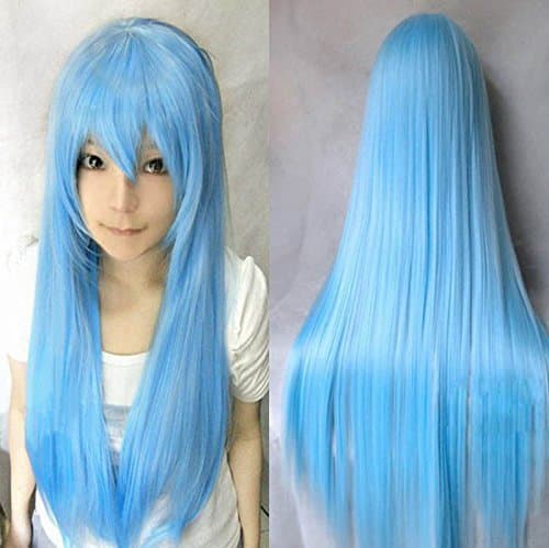 Womens/Ladies 80cm Light Blue Color Long STRAIGHT Cosplay/Costume/Anime/Party/Bangs Full Sexy Wig (80cm,Straight,Water Blue)