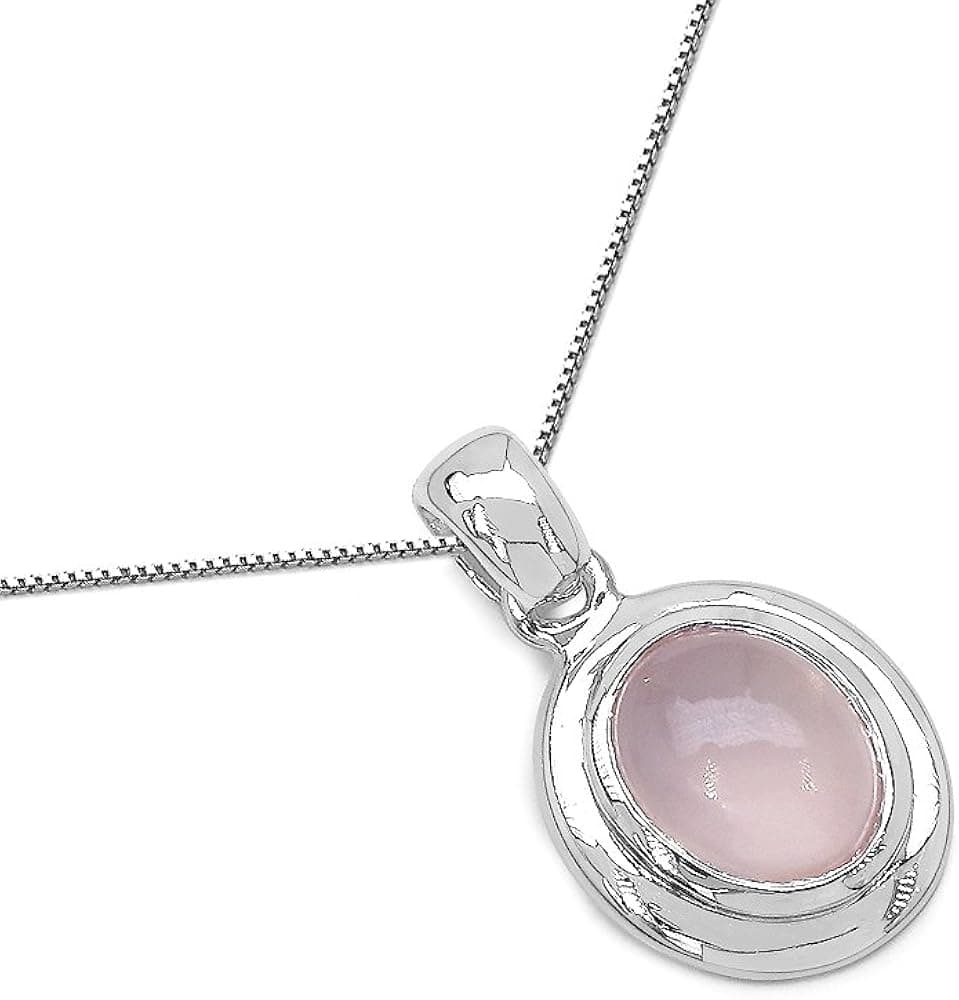 Women's Pendant Necklace 18" 925 Sterling Silver Genuine Gemstone: Rose Quartz