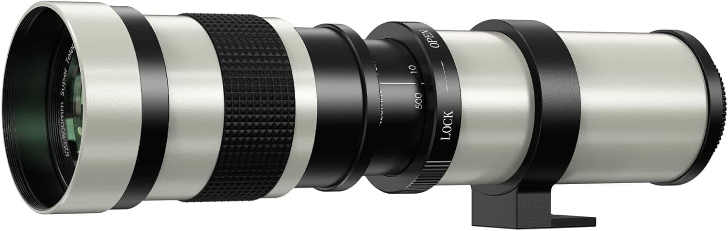 Lightdow 420-800mm f/8.3 Manual Zoom Super Telephoto Lens + T Mount Ring for Nikon D3500 D5600 D7500 D500 D600 D700 D750 D800 D850 D3200 D3400 D5100 D5200 D5300 D7000 D7200 Camera (White Version)