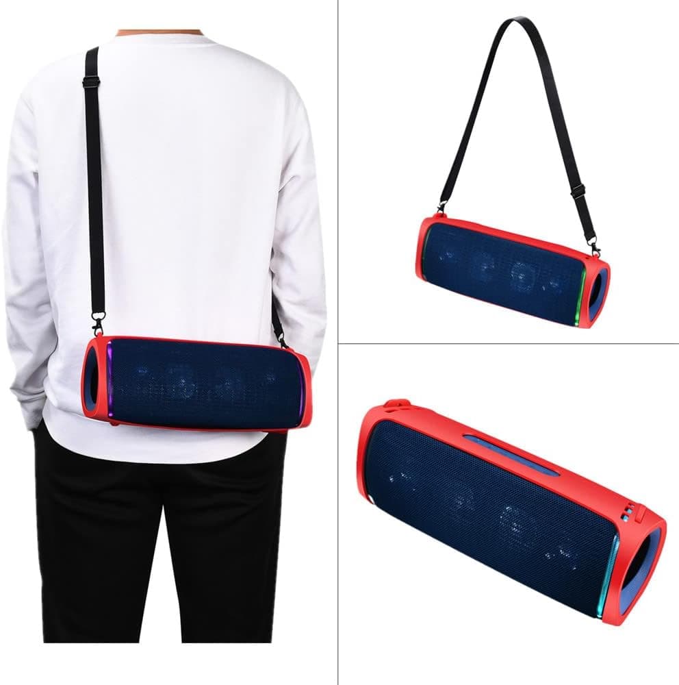 Ferbao Silicone Case for Sony SRS-XB43 Speaker Protective Cover Bag with Shoulder Strap and Carabiner (Red)