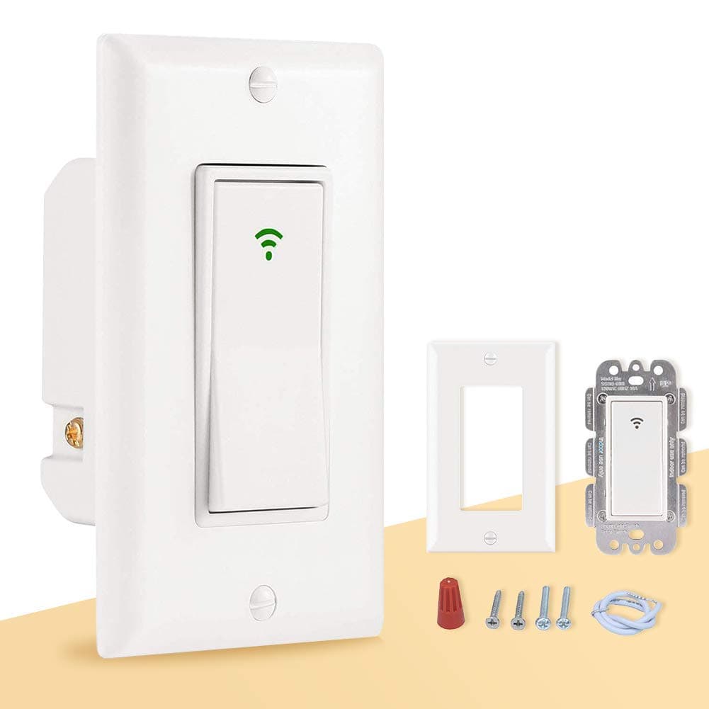 Smart Wall Switch Single Pole 10 Amps WiFi/Voice/Push, Neutral Wire Required, 2.4 Ghz WiFi, Smart Life Wireless Remote Control, Voice Control, White