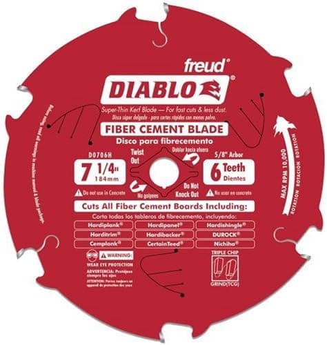 Diablo D0706H 7-1/4" x 6-Tooth Fiber Cement Circular Saw Blade TCG 5/8" Arbor