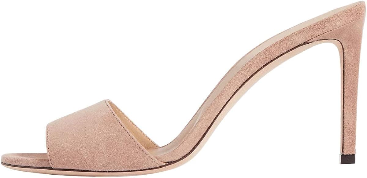 FSJ Women Casual Peep Toe Mule Sandals Stiletto High Heels Party Evening Shoe Size 4-15 M US