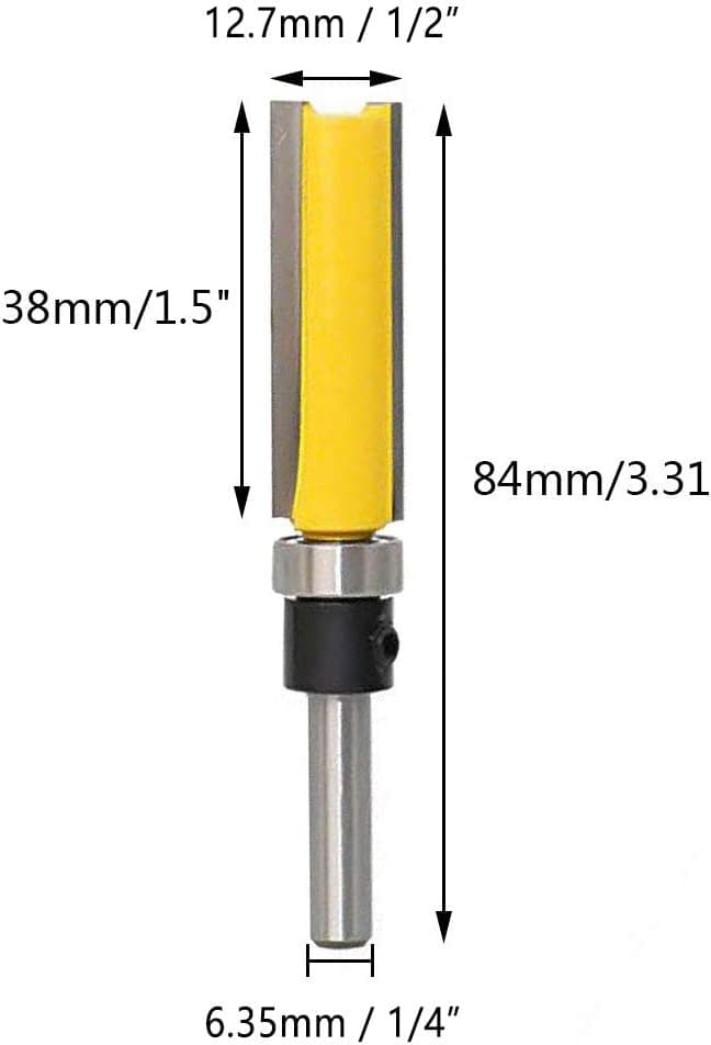 Autoly 2 Flute 1/4 Inch Shank Top Bearing Flush Trim Pattern Router Bit Woodworking Milling Cutter Tool (1/4" x1/2" x 38mm)