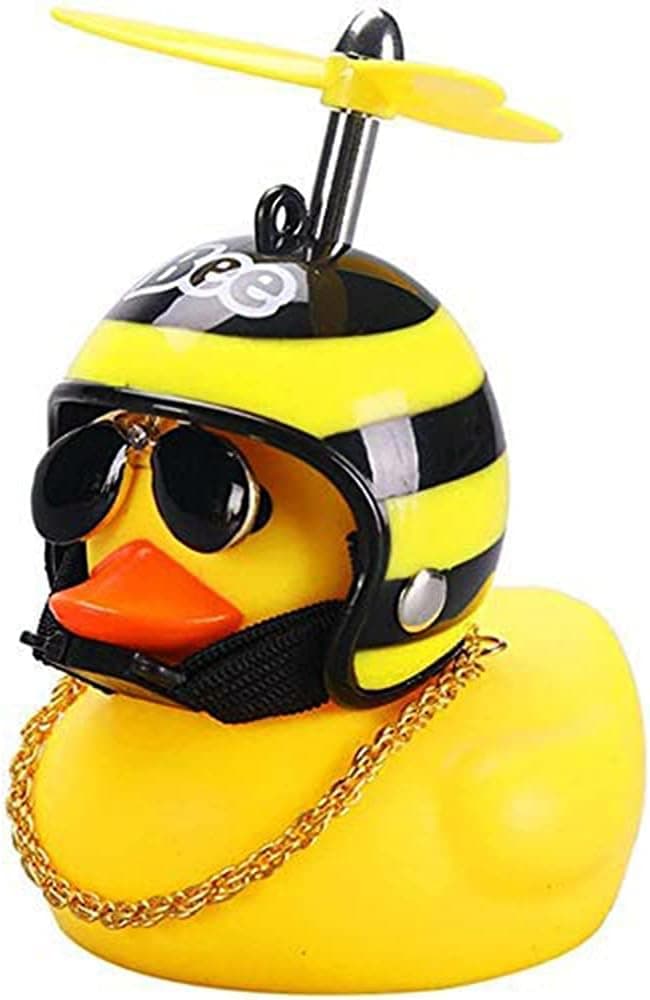 GirlsUpto Rubber Toy Helmet Duck Car Decoration, Handsome Yellow Duck Dashboard Interior Decoration Accessories for Adults, Men and Women, Children (Bee Duck)