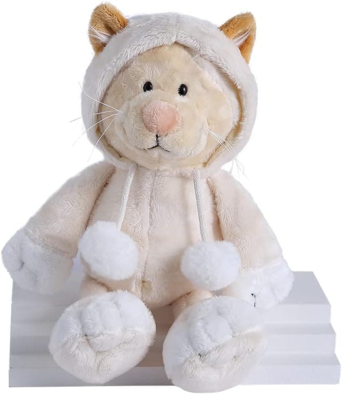AMERLL Easter Stuffed Animal Plush Civet Cat Durable Stuffed Animal Plush Toy Birthday Easter Gifts for Toddler Girls Kids,White,9.8inches