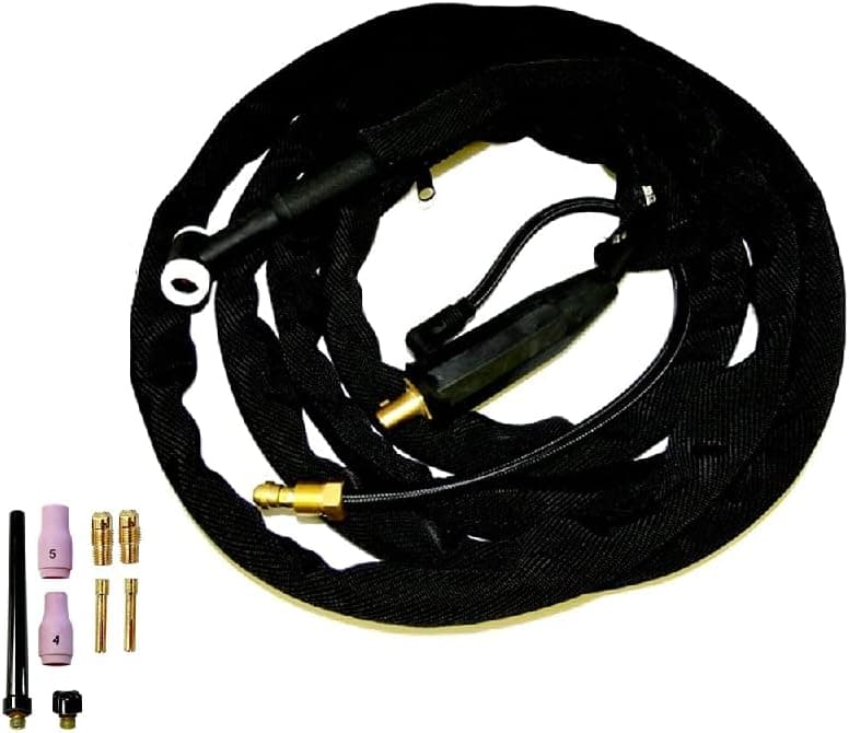 WeldingCity 125-amp WP-9F (Flexible Head) Air-cooled TIG Welding Torch Complete Package with 12.5-ft Power Cable Hose and Solid Dinse 35-50 (1/2") Cable Adapter (with Separate Gas Hose)