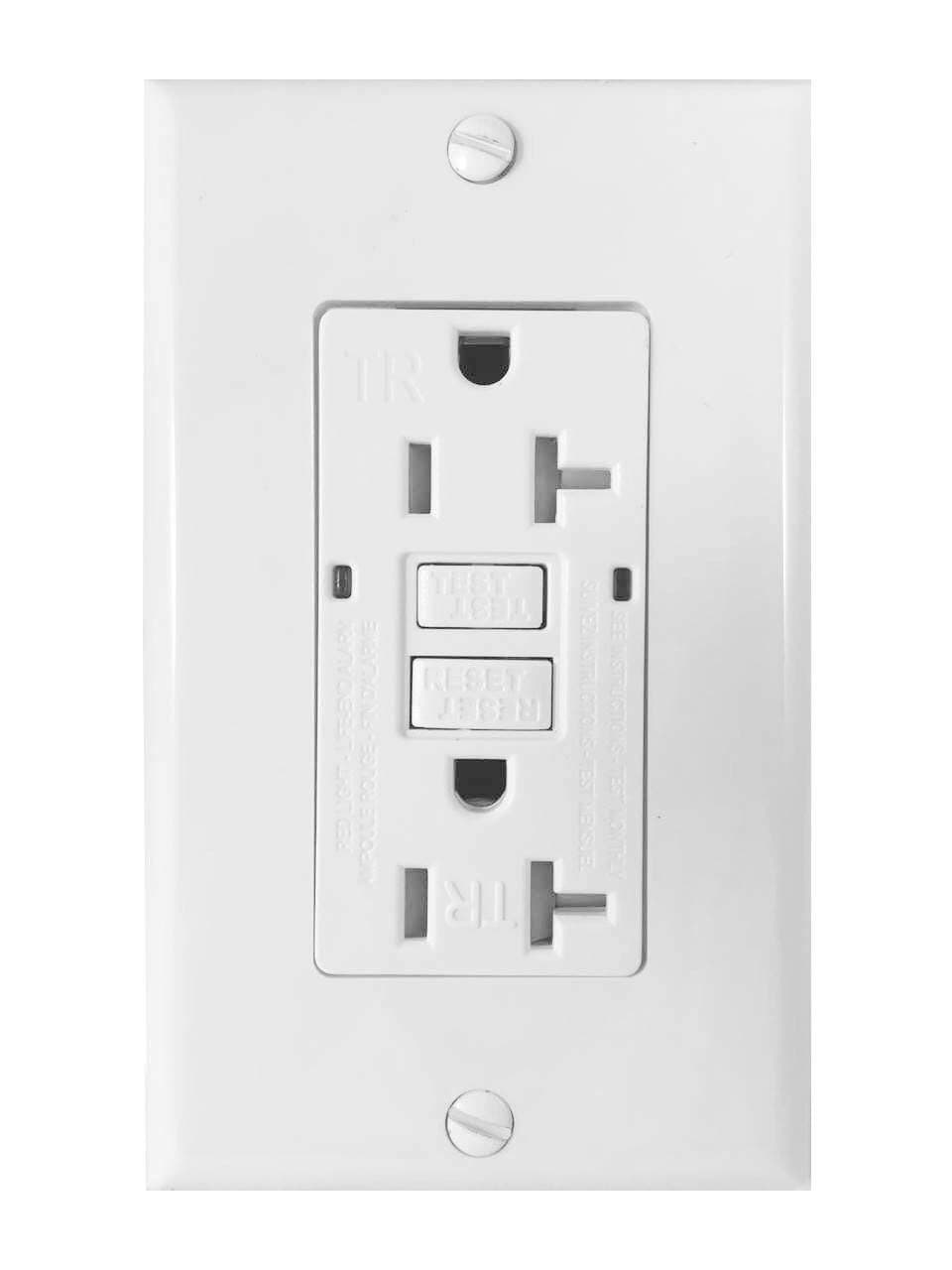 BYBON 20 AMP Self-Test Tamper Resistant(TR)GFCI Outlet Two LED Light Indicator,Wallplate and Screws Included,White,UL 2018 (1 Pack, 20 AMP)