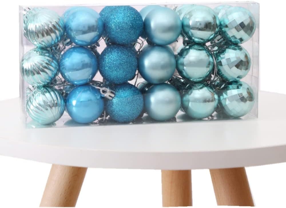ZQSM Christmas Tree Decoration Balls 40mm/1.57 inches, Each Box of six Styles, 36 Pieces, Christmas Tree Pendant Gold Powder Shiny Mirror Plastic Balls, Christmas Decoration. (Blue)