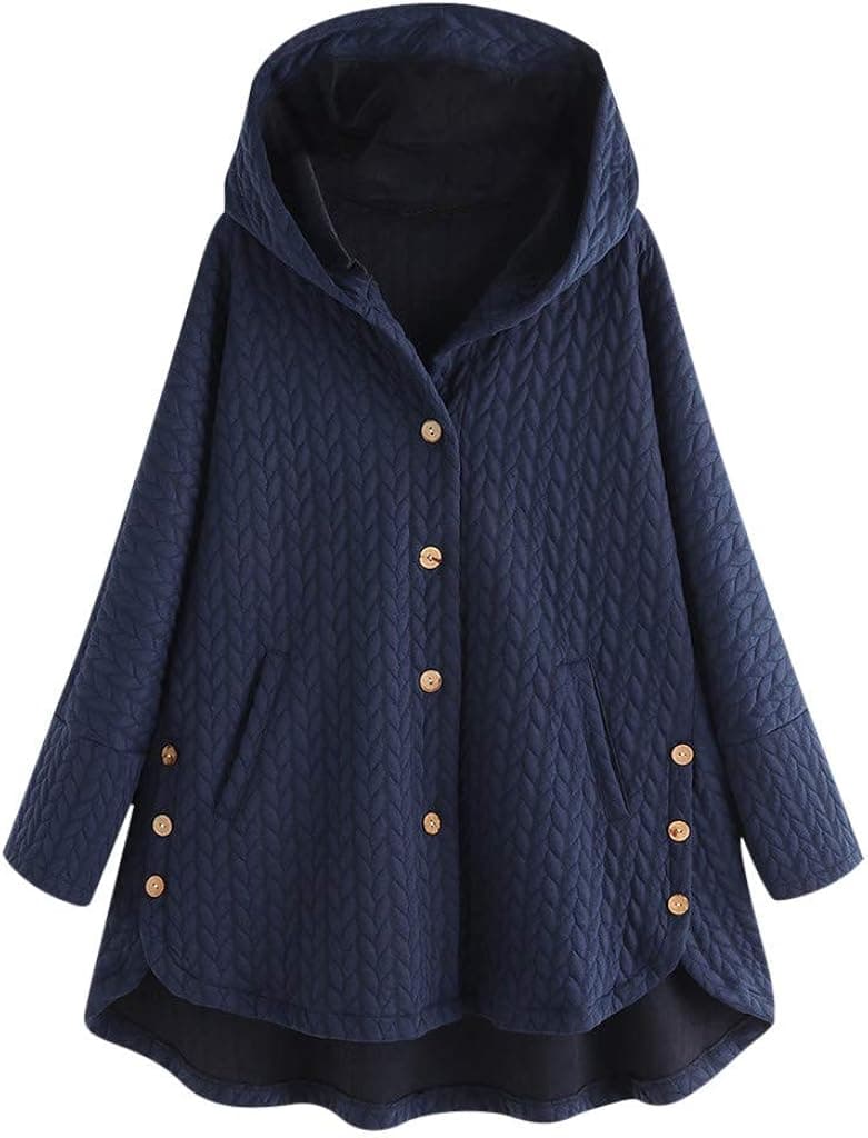 Alough Women Coat Plus Size Casual Button Pockets Warm High Low Long Sleeve Hooded Jacket Winter Fall Snow 5X Coats