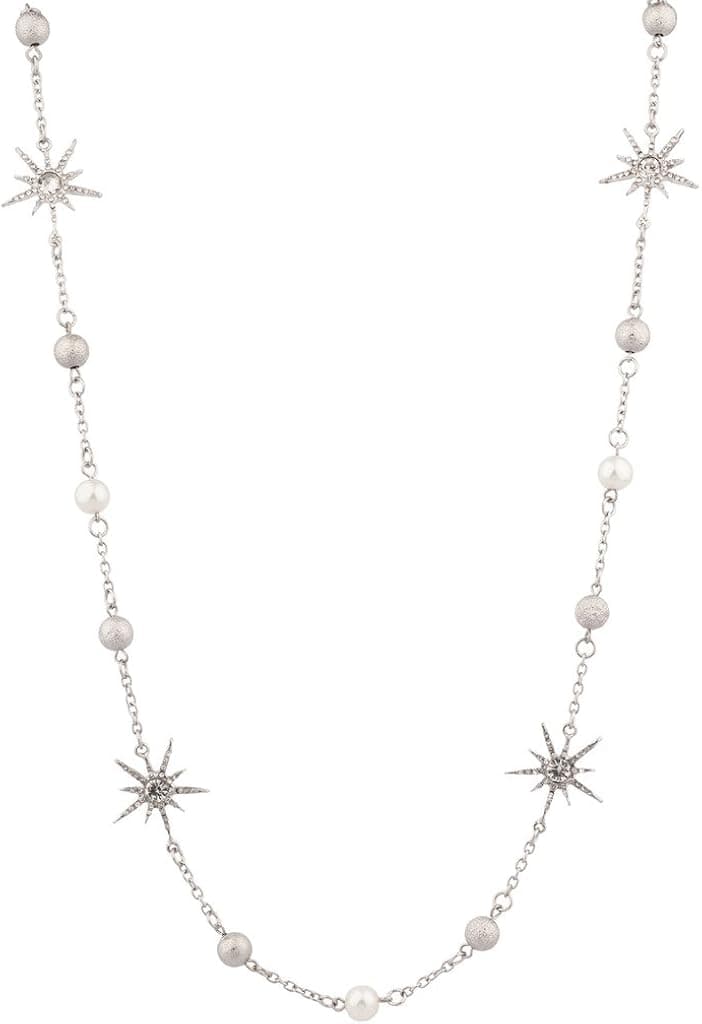 LUX ACCESSORIES Faux Pearl Pave Star Sun Statement Necklace