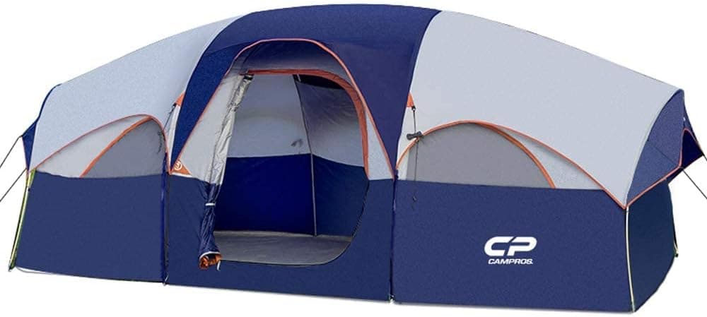 CAMPROS Tent-8-Person-Camping-Tents, Waterproof Windproof Family Tent, 5 Large Mesh Windows, Double Layer, Divided Curtain for Separated Room, Portable with Carry Bag, for All Seasons