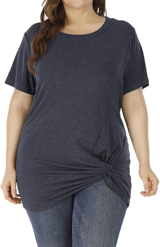 ALLEGRACE Womens Plus Size Tunic Tops Twist Knot Tunics Short Sleeve Cozy Shirt