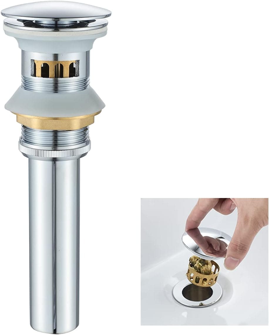 VOTON Bathroom Sink Drain Chrome Lavatory Pop-up Drain with Detachable Basket Stopper, Anti-Explosion and Anti-Clogging Drain Strainer,with Overflow Hole