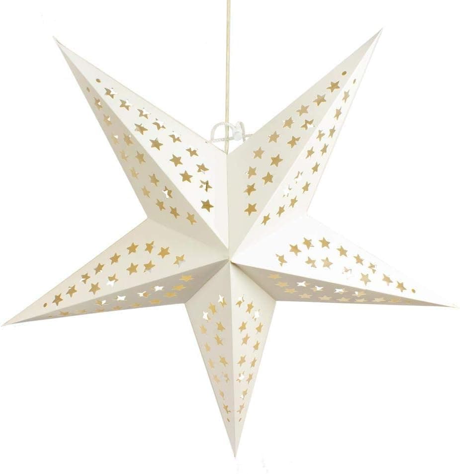 PaperLanternStore.com 24 Inch Solid White Cut-Out Paper Star Lantern, Hanging Decoration