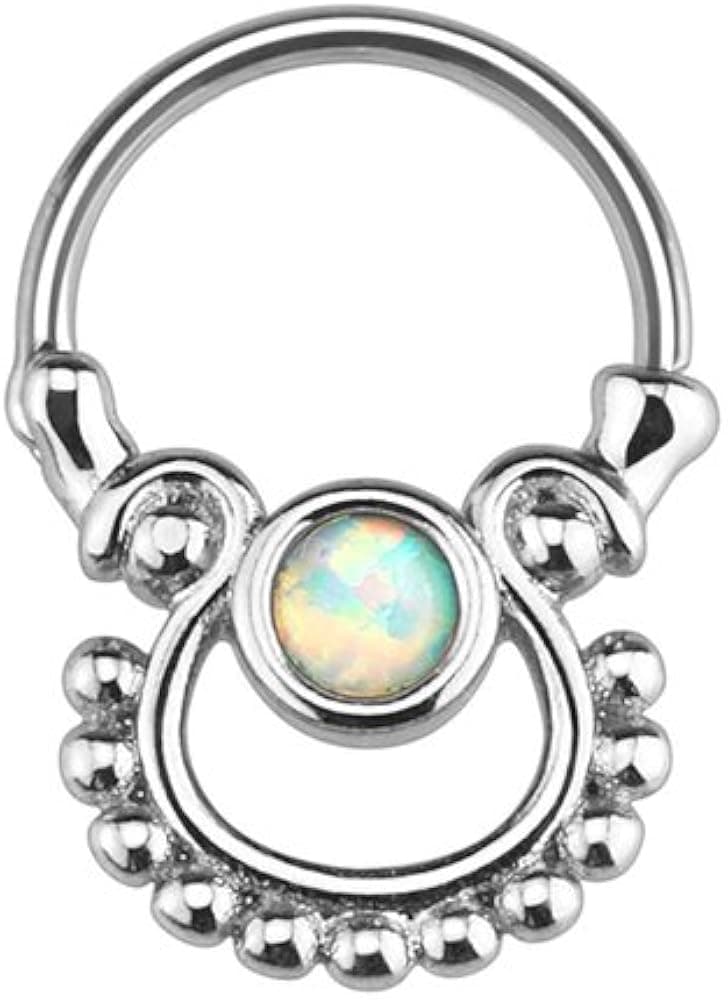 Septum Clicker Hinged Hanger Nose Ring Hoop Cartilage Indian Simulated Opal 5/16" 16G Choose Your Color