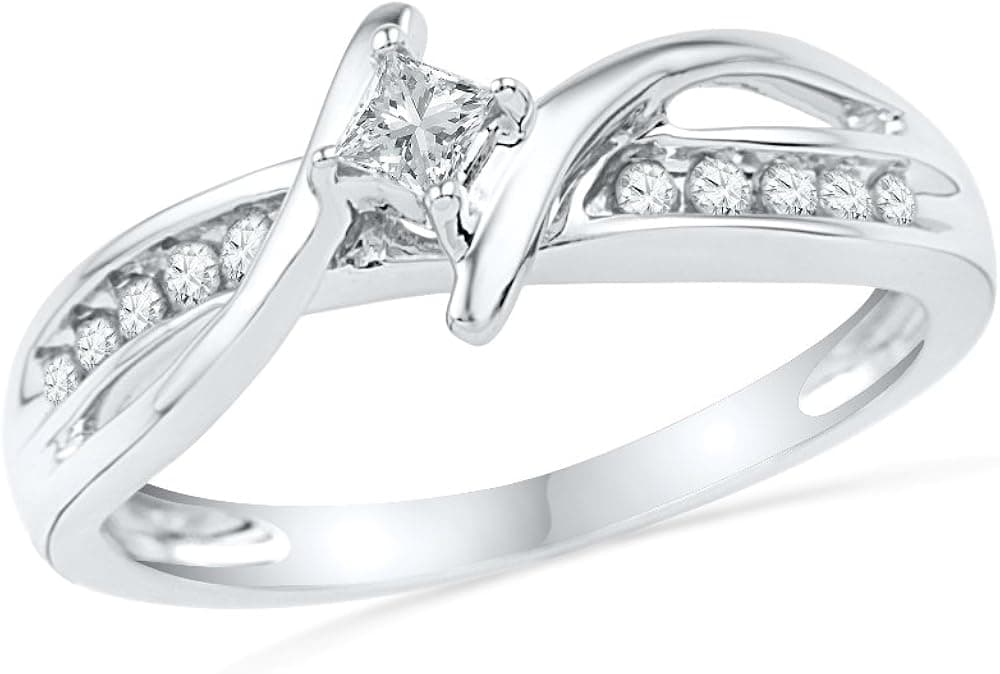 10KT White Gold Princess and Round Diamond Bypass Promise Ring (1/5 CTTW)