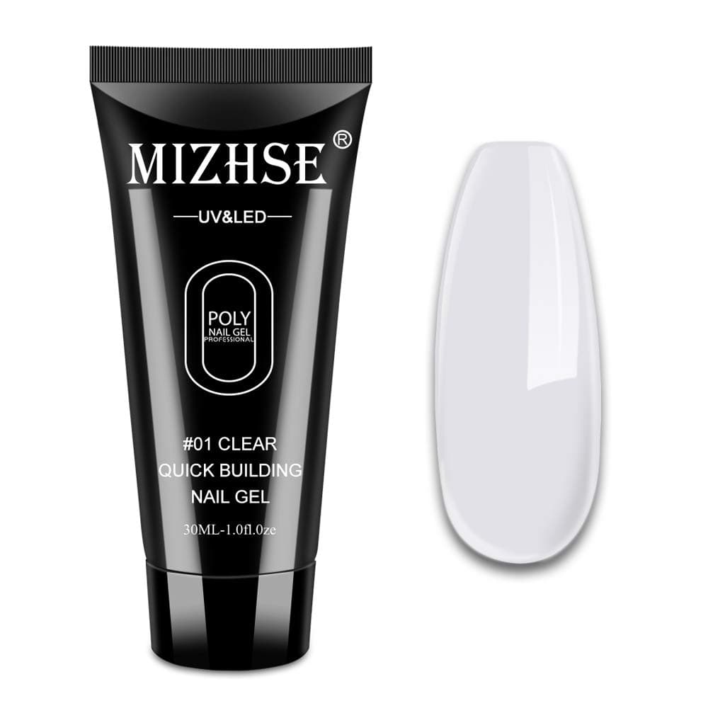 MIZHSE Poly Nail Extension Gel Nude Color Builder Gel Professional Enhancement Nail Thickening Tool for Starter (Clear)