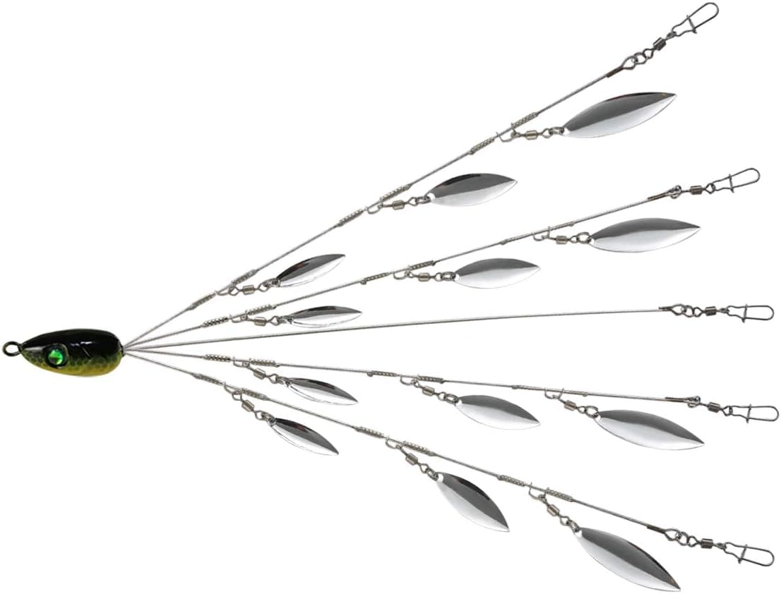 Alabama Umbrella Rig Kit for Bass Stripers Fishing with 5 Arms 12 Blade Ultralight Tripod Bass Lures Bait