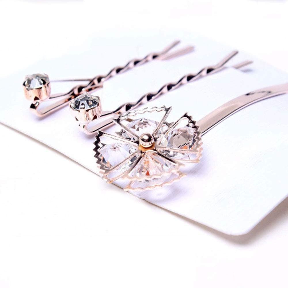 Soochat Rhinestone Bobby Pins Pearl Hair Clip Flower Barrette Crystal Hair Pins Hair Accessories for Lady Women Girls (12Pcs)