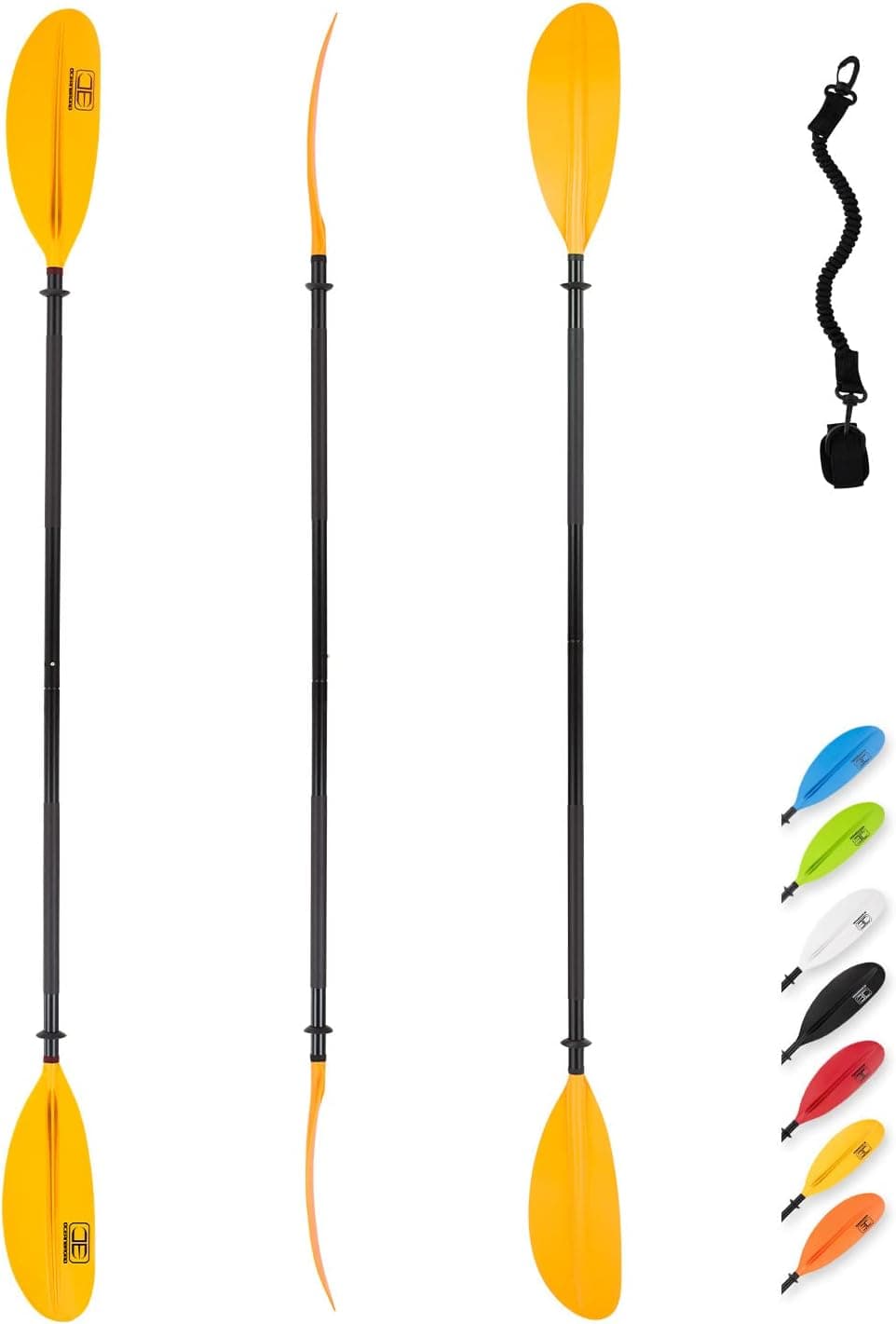 OCEANBROAD Kayak Paddle 86in/218cm - 90.5in/230cm - 95in/241cm Alloy Shaft Kayaking Boating Canoeing Oar with Paddle Leash 1 Paddle