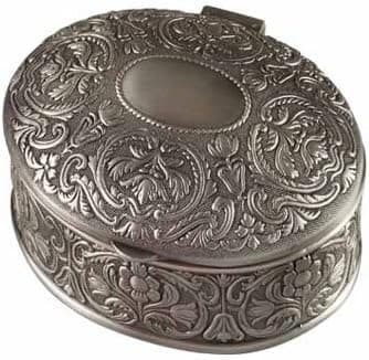 Dahlia Floral Oval Pewter Jewelry Box