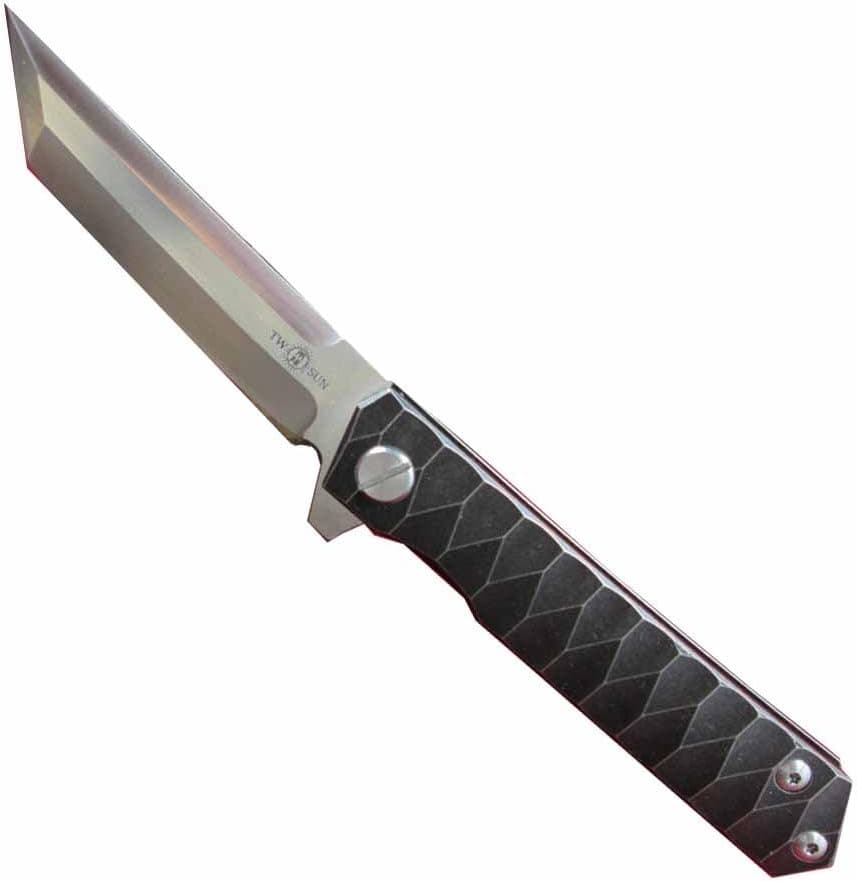 TwoSun Tanto Full TC4 Titanium Handle D2 Blade Ball Bearings Fast Open Opening Pocket Hunting Outdoor Folding Knife Custom Knives for Men