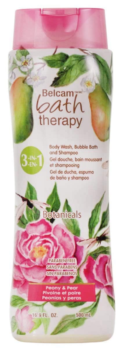 Belcam Bath Therapy Botanicals 3-in-1 Body Wash, Bubble Bath, Shampoo, Peony & Pear (Pack Of 6), 16.9 Fluid Ounce