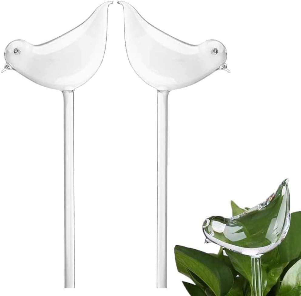 Plant Waterer Self Watering Bulbs, Hand Blown Clear Plastic Plant Watering Globes, Bird Shape Self Watering for Indoor and Outdoor Plants (2 Pack)