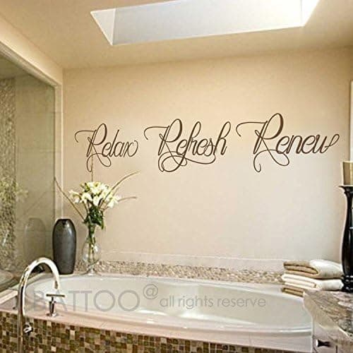 BATTOO Bathroom Wall Art - Bathroom Wall Decal - Relax Refresh Renew - spa Wall Decal - Bath Wall Decal - Bathroom Decor - Bathroom Wall Sticker(Dark Brown, 22" WX4 H)