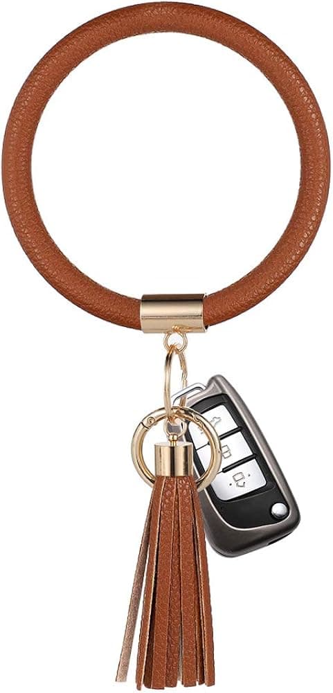 Soleebee Wristlet Keychain Holder Large Circle Keyring Leather Tassel Bracelet Bangle Key Ring for Women Girls