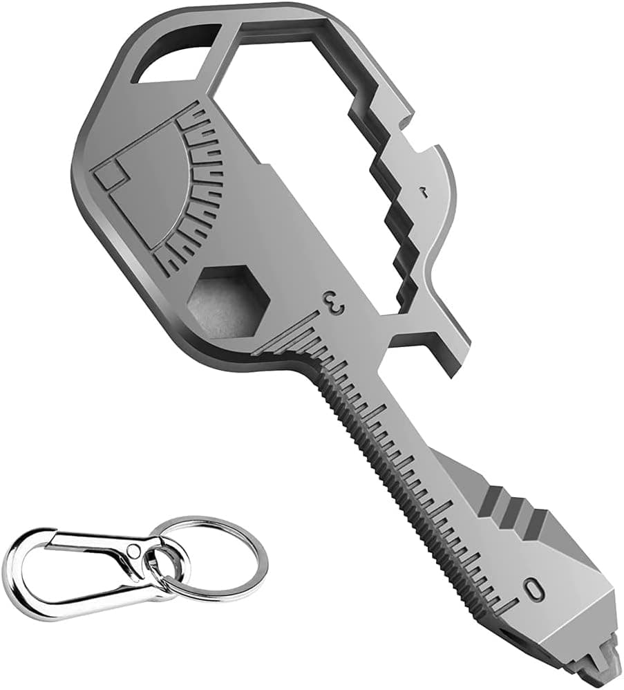 24- in-1 Key Shaped Pocket Tool, Keychain Multitool with Key Chain, Outdoor Keychain Tool, Best Gift for Dad, Husband, Boyfriend(Silver)