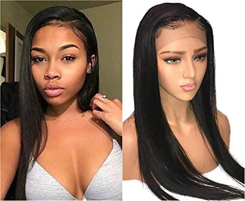 Straight Synthetic Lace Front Wigs Bleach Knots Pre-Plucked Natural Hairline Glueless Wig Silky Heat Resistant Fiber with Baby Hair 22 inch Black