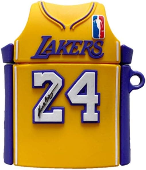 Siarola Airpods1 and 2 Protective Shell, Full Protection of Shockproof Wireless Earphone Box, Novel Design, Mamba Spirit Forever (Yellow Lakers Jersey 24)