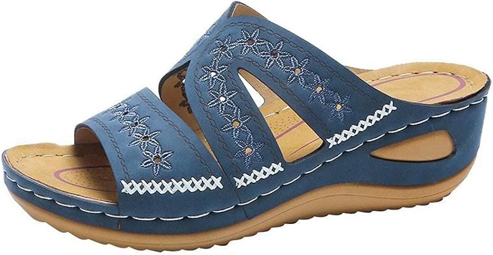 CELNEPHO Womens Comfort Wedge Slide Sandals Open-Toe Low Heel Non-Slip Bohemian Flat Sandall Summer Slippers for Women