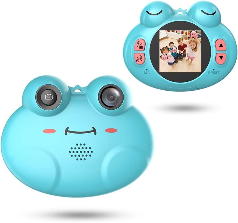 Kids Camera Toys for Boys,Gifts Rechargeable Shockproof Cute Cartoon Frog Design Mini Camera for Girls Anti-Shake Children digital Video Camera with Games DIY Video Effects Indoor Outdoor