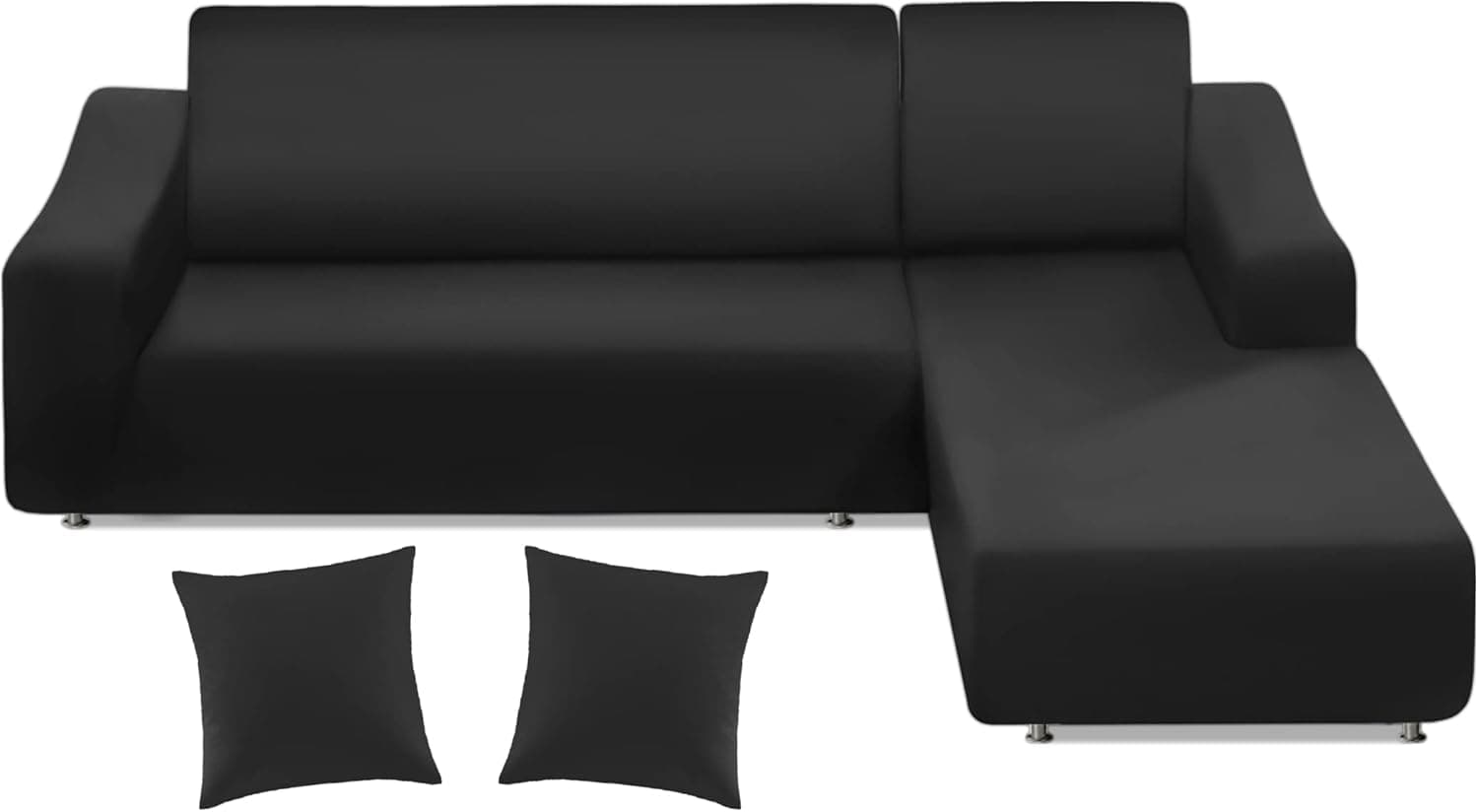 LA MEACK Couch Covers for Sectional Sofa l Shape, Washable Slipcovers, 2pcs Couch Covers Protector with 2pcs Pillowcases for Dog Cat Pets Kids Children (3 Seat Sofa + 3 Seat Chaise, Black)