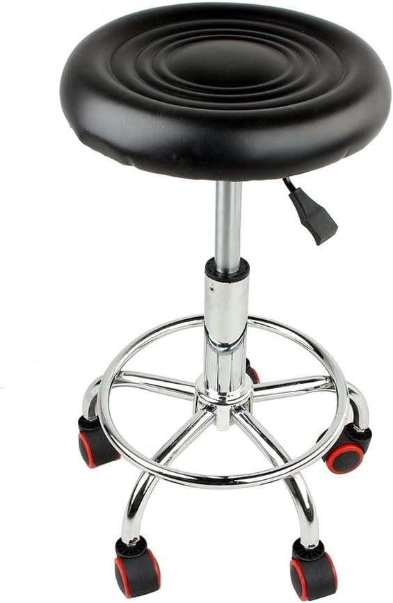 Spa Salon Stool, PU Leather Stool Chairwith Wheels Drafting Height Adjustable 360°Swivel Seat Round Chair for Beauty Hair Salon Spa Tattoo, Black