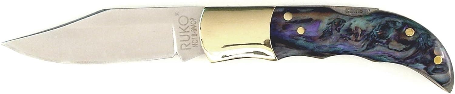 Ruko 2-1/2-Inch Blade Folding Knife with Plain Edge Simulated Black Mother-of-Pearl Handle